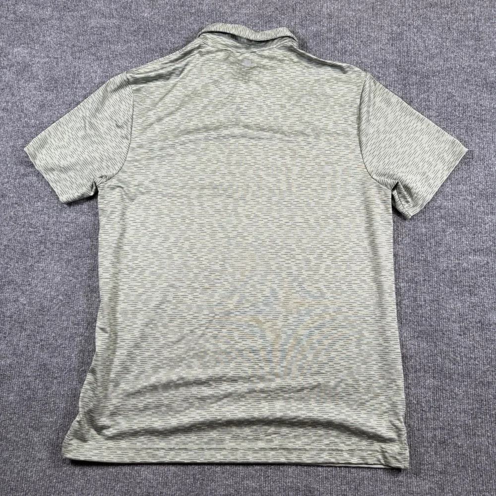 Zella Polo Shirt Men Medium Green Stripe‎ Short Sleeve Activewear Snap Stretch